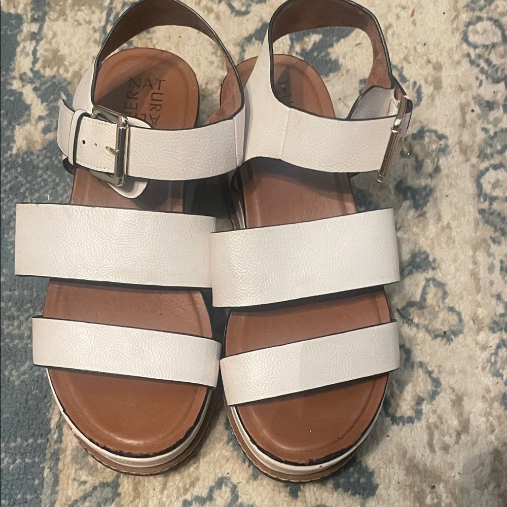 Naturalized White Leather Sandals with Buckle size 8.5